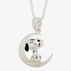 Peanuts Snoopy on Moon Dainty Chain Necklace Silver-toned